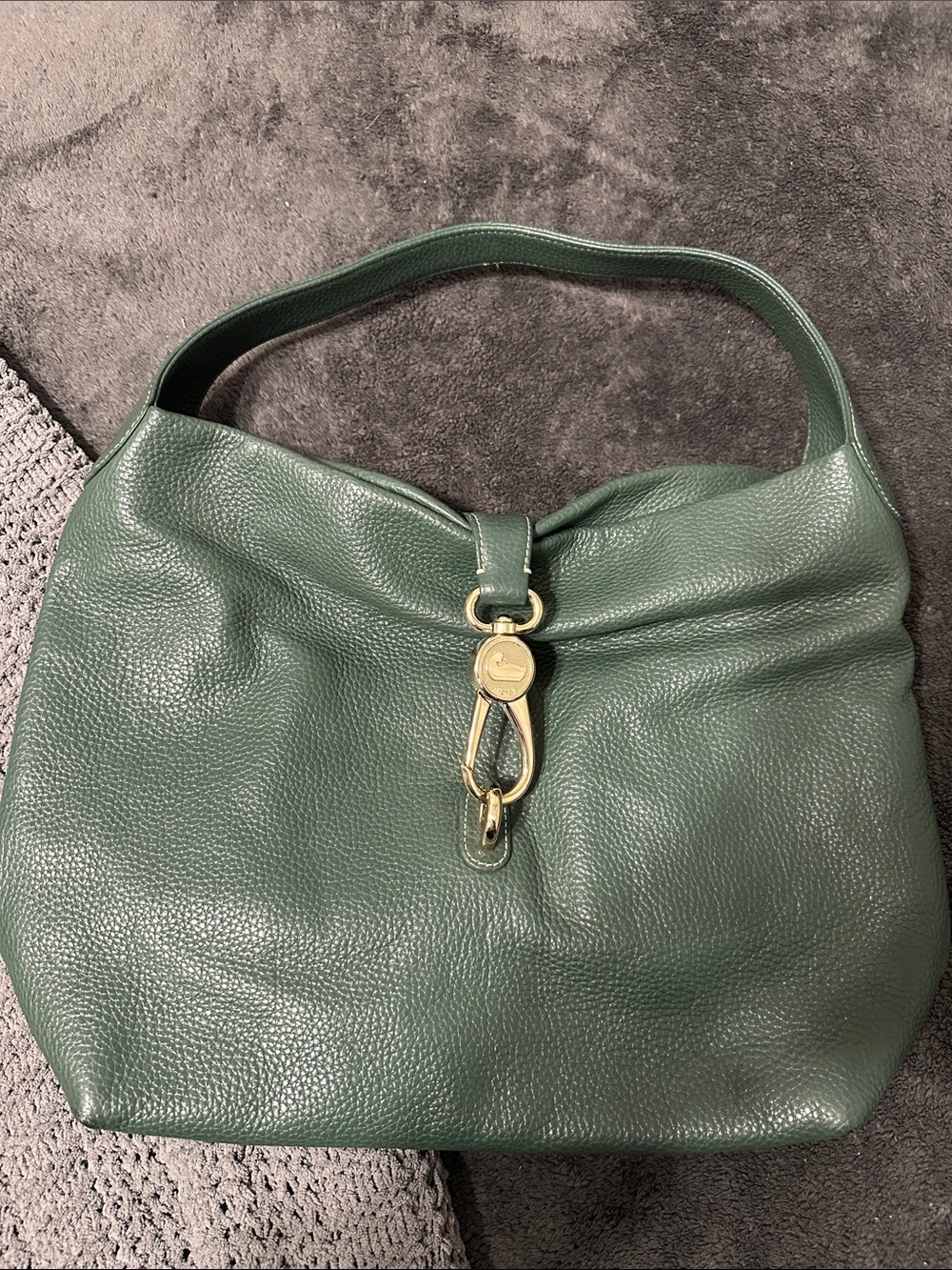 Dooney & Bourke Dark Green Pebbled Leather Hobo with Gold Hardware